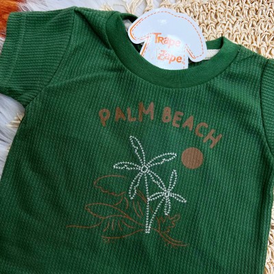  Conj. Camiseta Palm Beach e Bermuda - Verde Musgo e Areia
